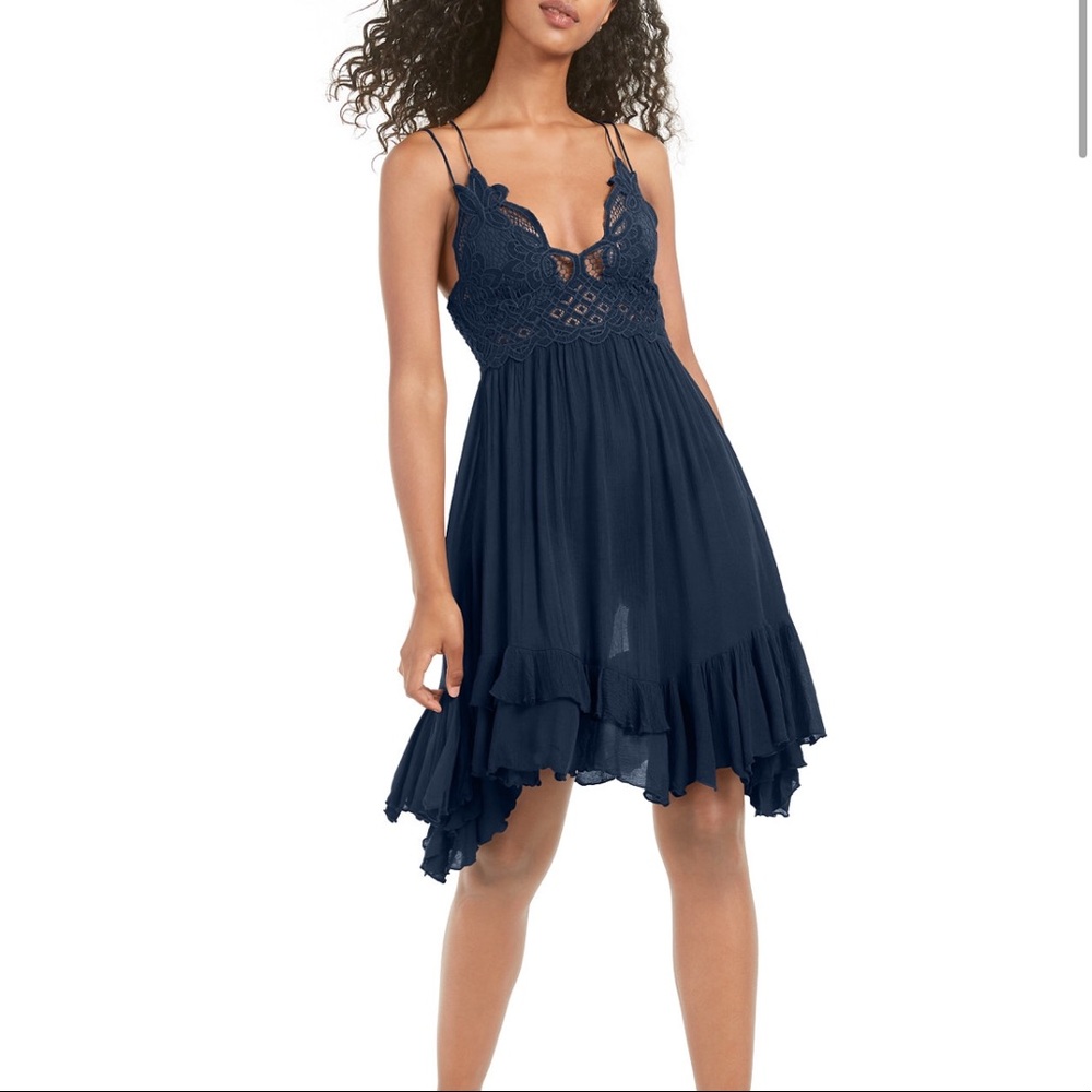 Free People Adella Slip Dress Navy L BNWT
